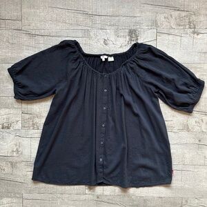 Levi's Leanne Lightweight Blouse Navy Cotton Blend Off the Shoulder Top Boho 1x